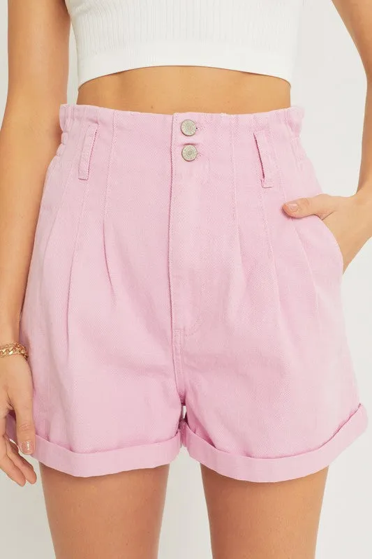 Paper Bag Waist Denim Shorts