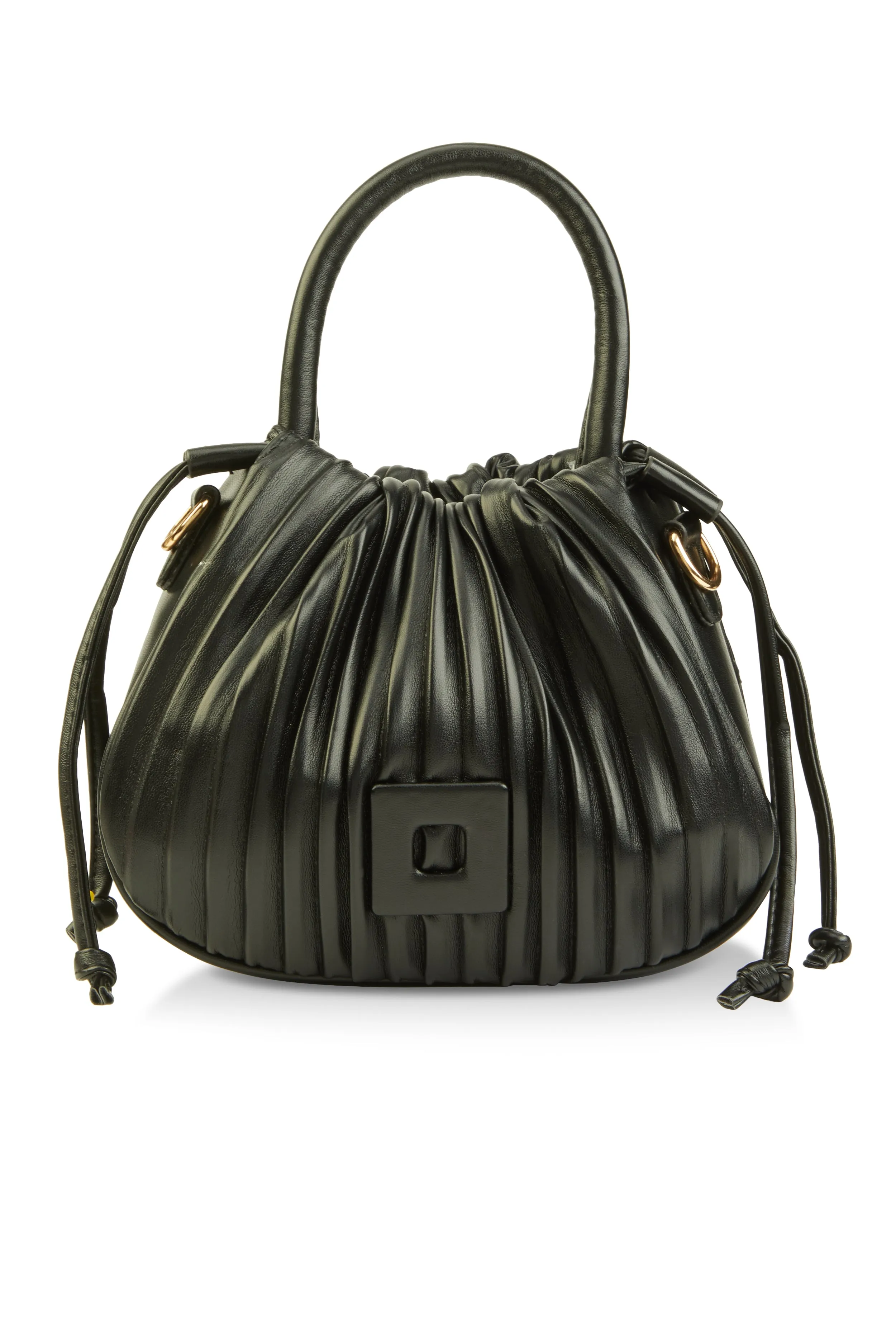 Square Pendant Drawstring Pleated Convertible Handbag