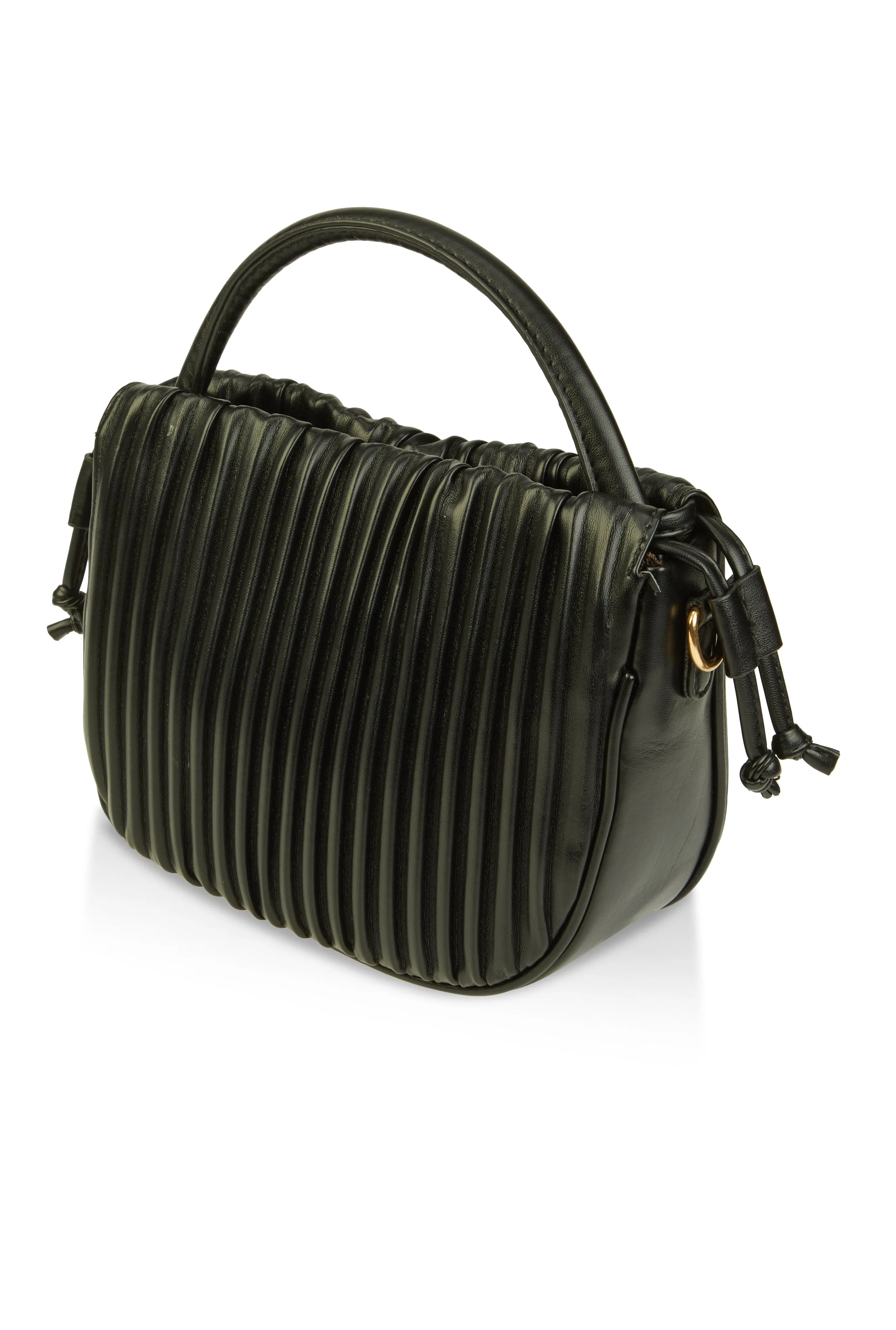Square Pendant Drawstring Pleated Convertible Handbag