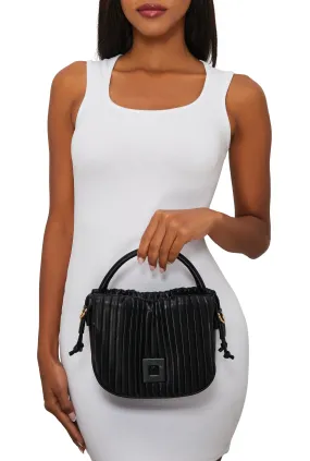Square Pendant Drawstring Pleated Convertible Handbag