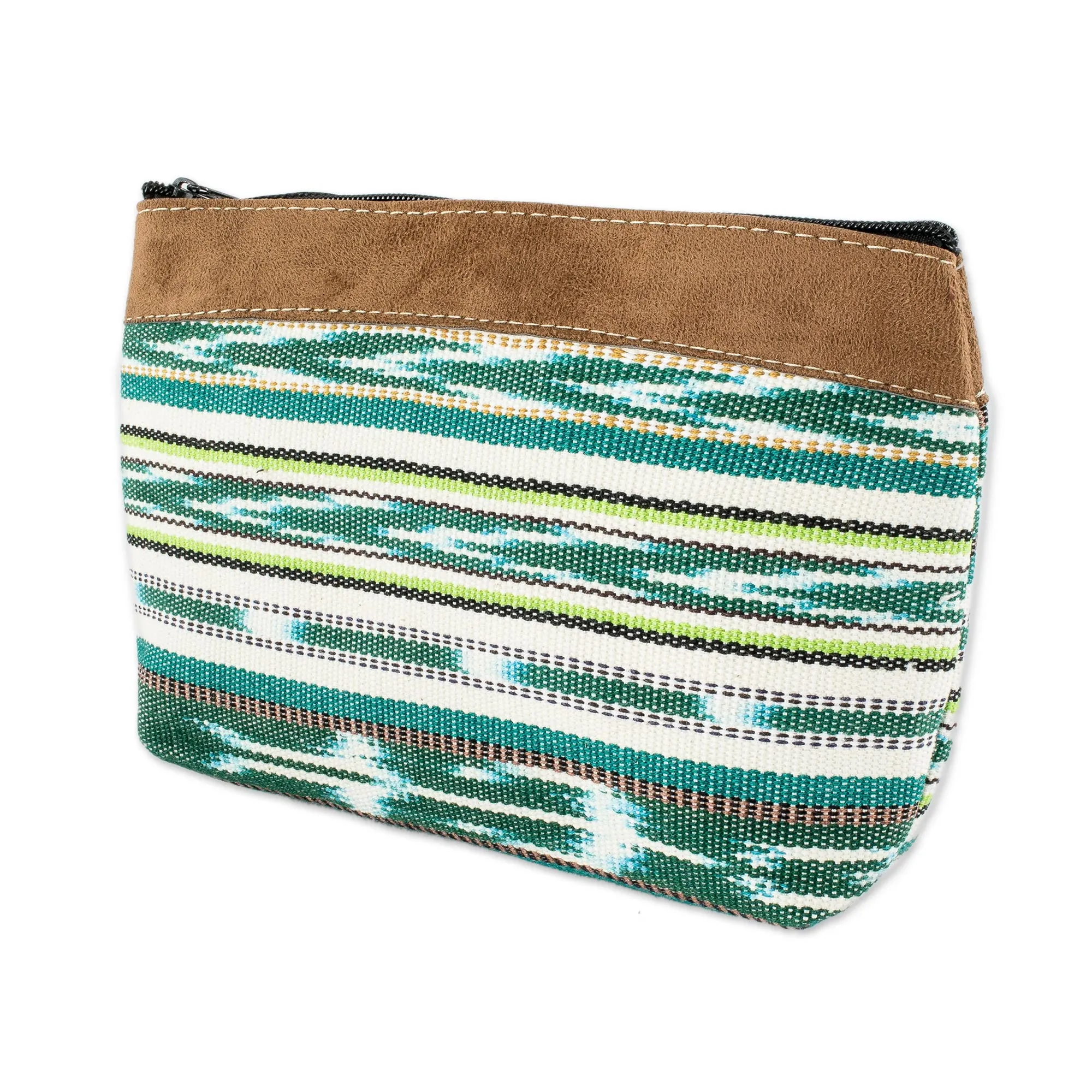 Striped Cotton Cosmetic Bag Handmade in Guatemala - Antigua Fields | NOVICA
