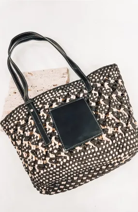 Tanner Woven Straw Bag Black