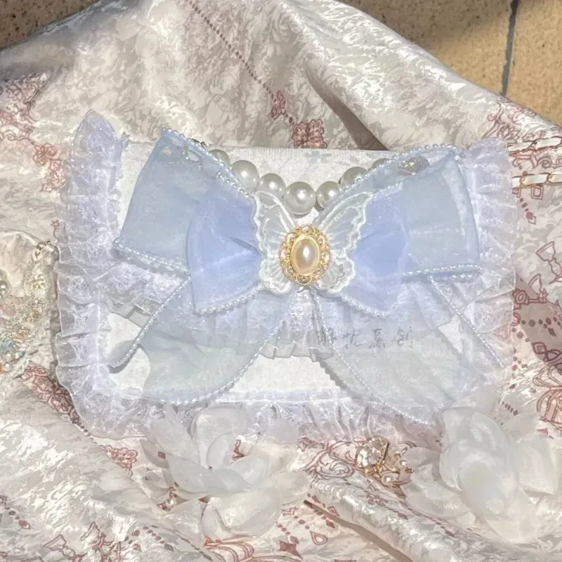 TAVIMART  -  Lace Pink Womens Shoulder Bag Sweet Cute Lolita Bow Original Elegant Fashion Handbag Beading Exquisite Female Armpit Bag