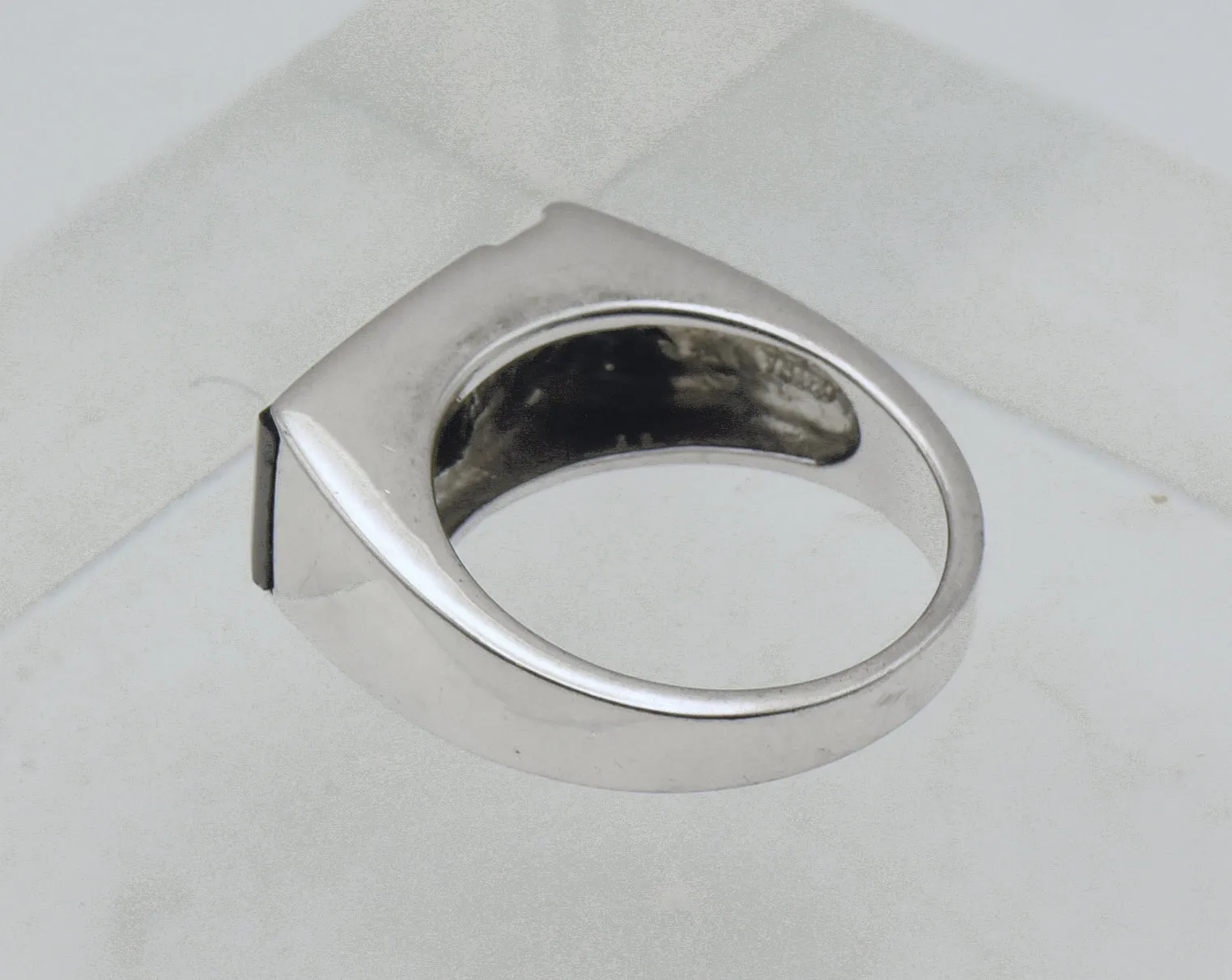 Vintage Black Onyx and Rhinestone Sterling Silver Ring - Size 10.25