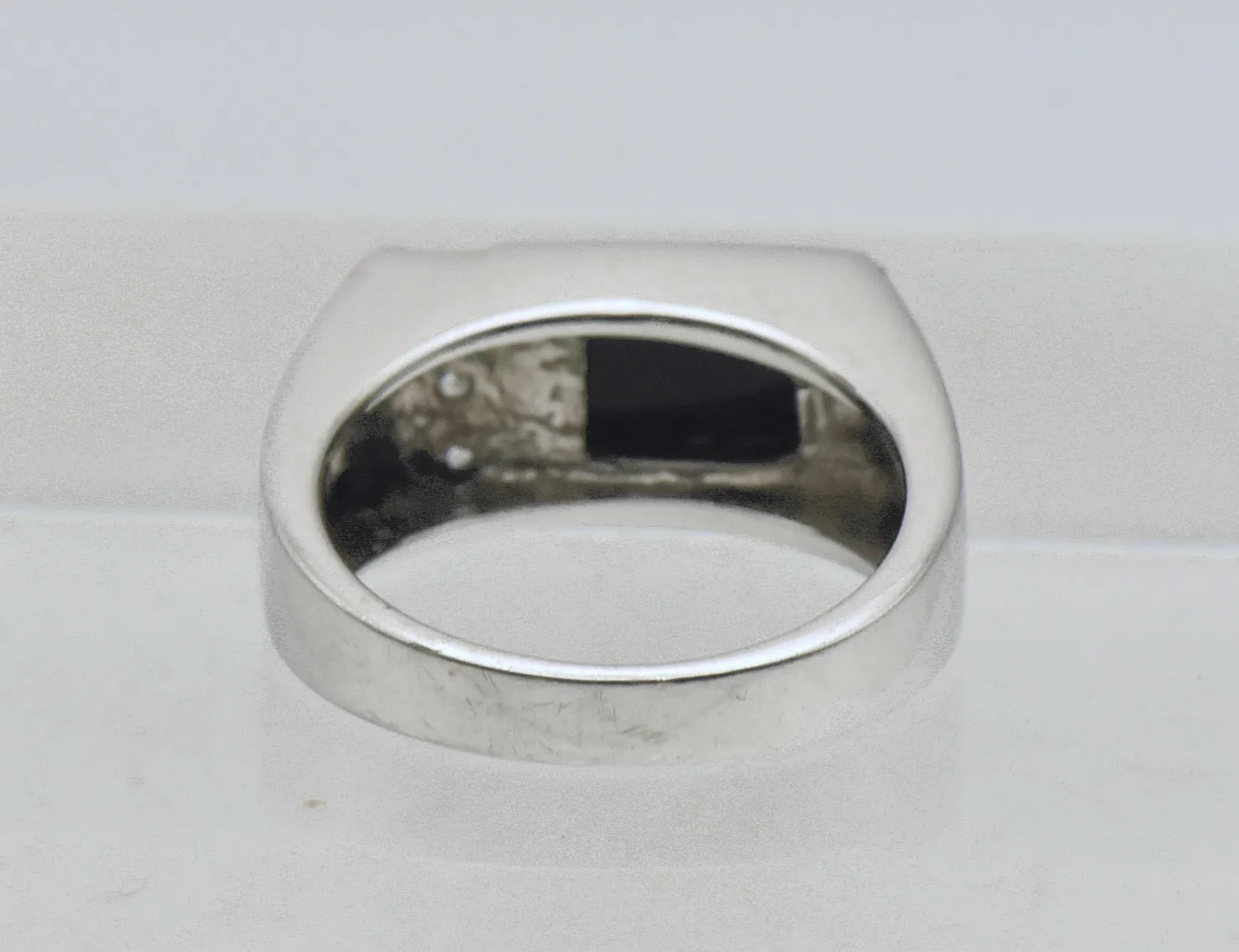 Vintage Black Onyx and Rhinestone Sterling Silver Ring - Size 10.25