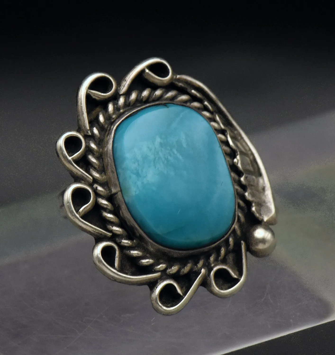 Vintage Handcrafted Turquoise Sterling Silver Ring - Size 6