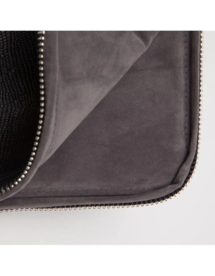 WOLF Blake Zip Tablet Case - Genuine Black Lizard Leather - Zipper Closure
